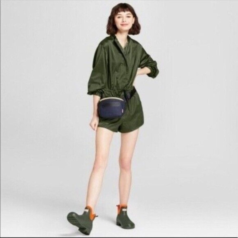 HUNTER Romper Olive Green Utility M Satin Long Sleeve